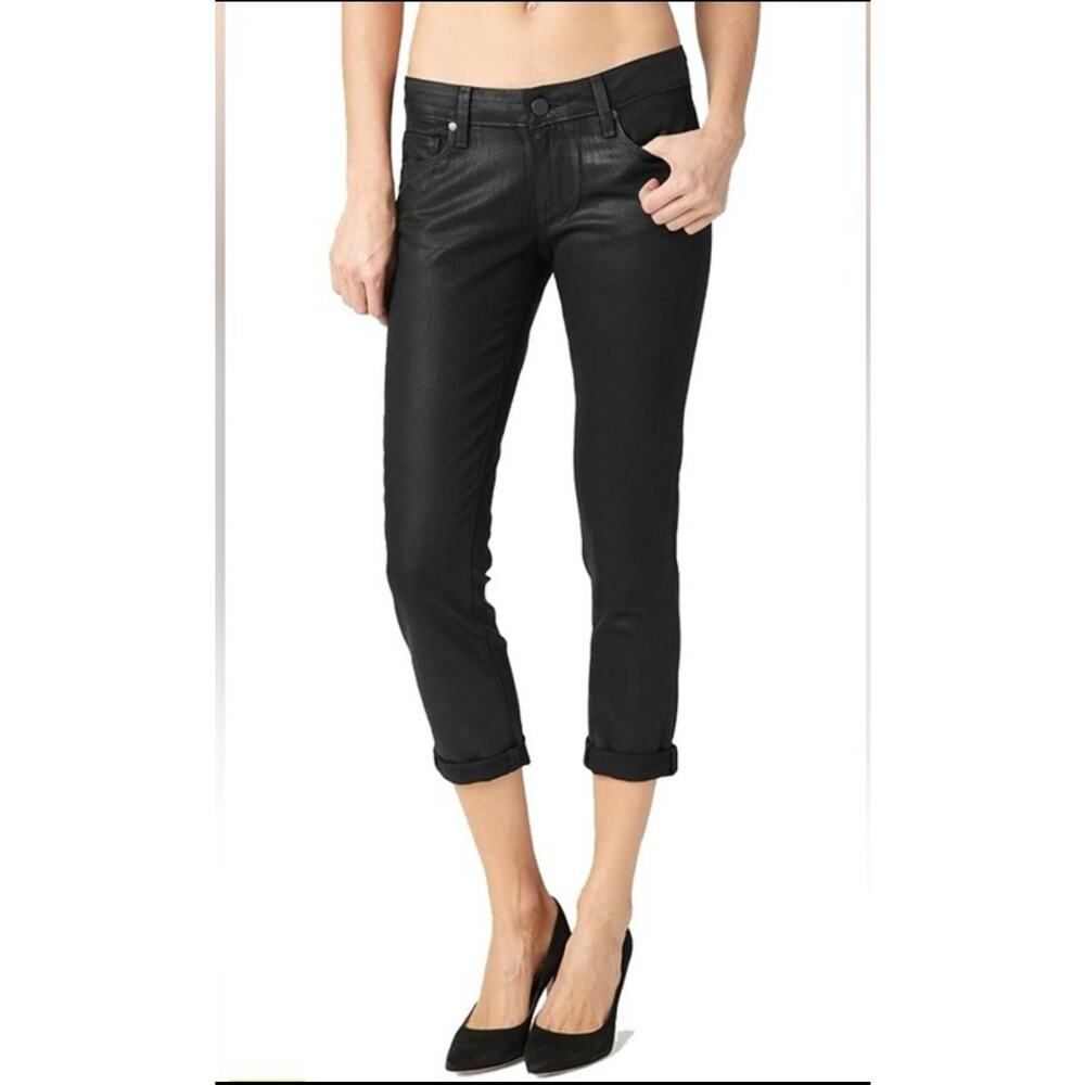 PAIGE Jimmy Jimmy Crop Skinny Boyfriend Jeans Black Silk (25)